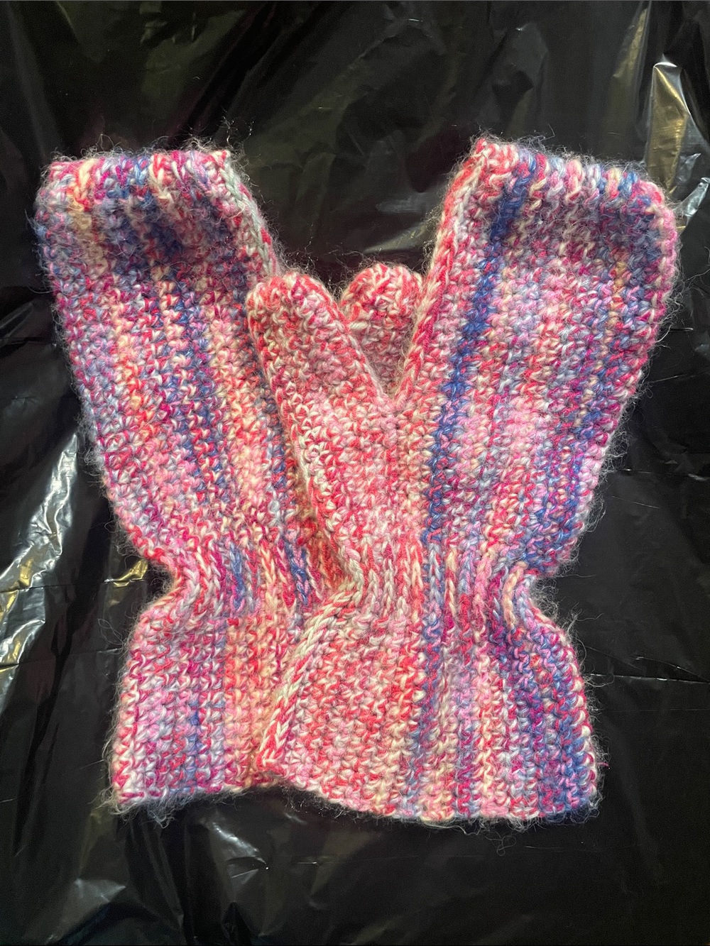 Crocheted mohair mittens